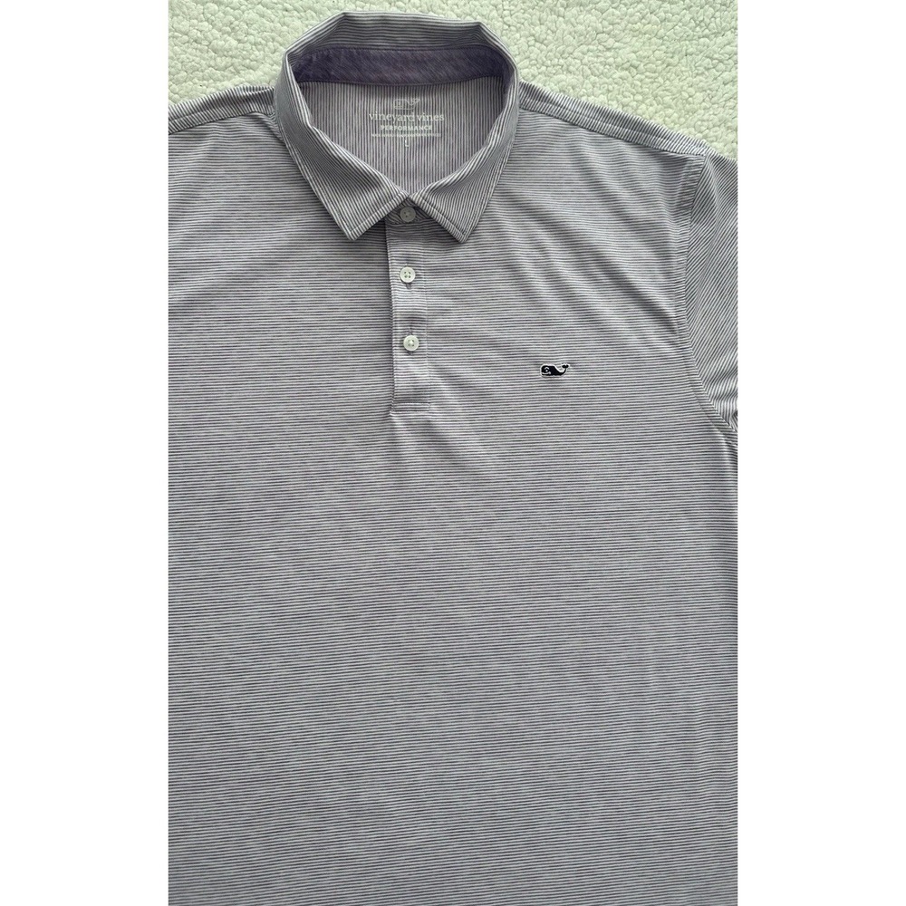 Mens Vineyard Vines Performance Polo Shirt Purple Stripe Short Sleeve Size L - Picture 3 of 14